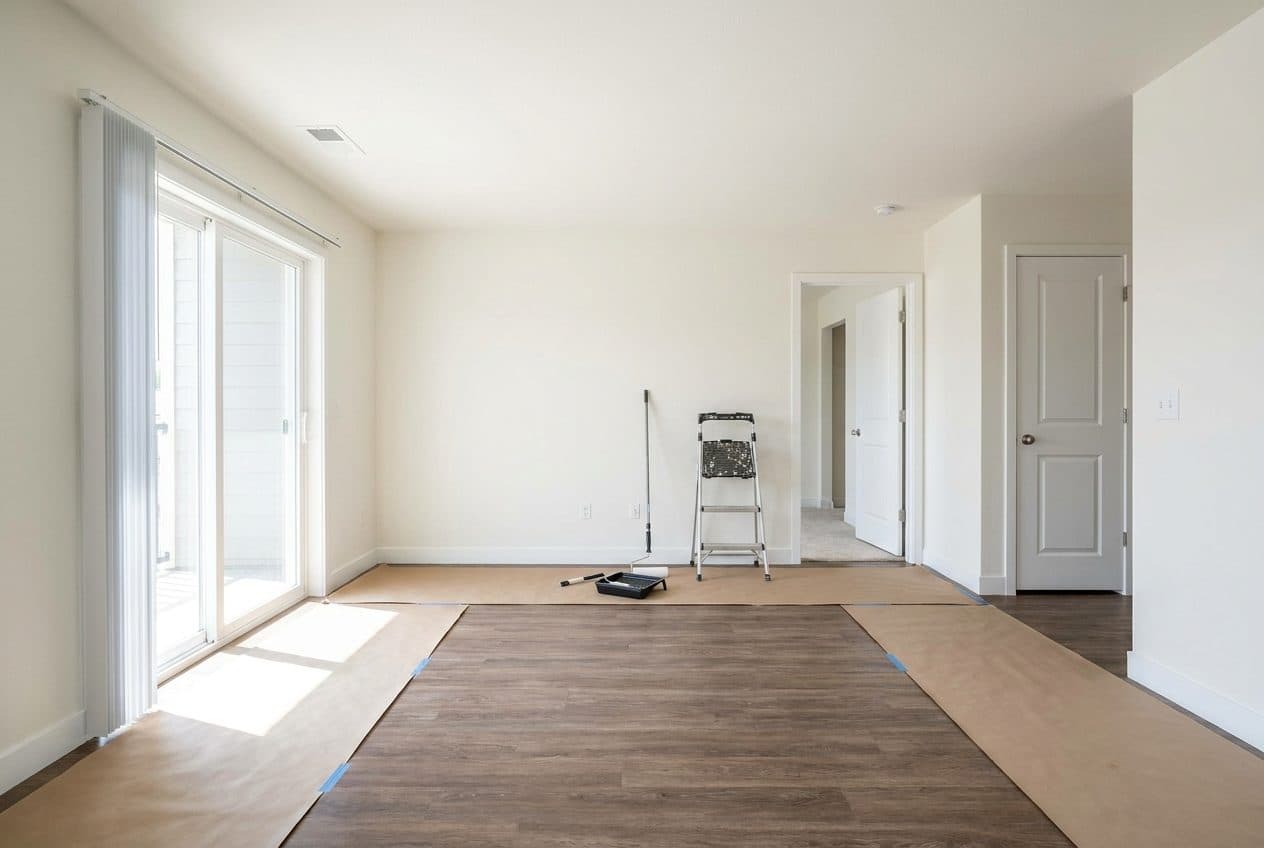 Empty apartment unit freshly repainted for a tenant turnover