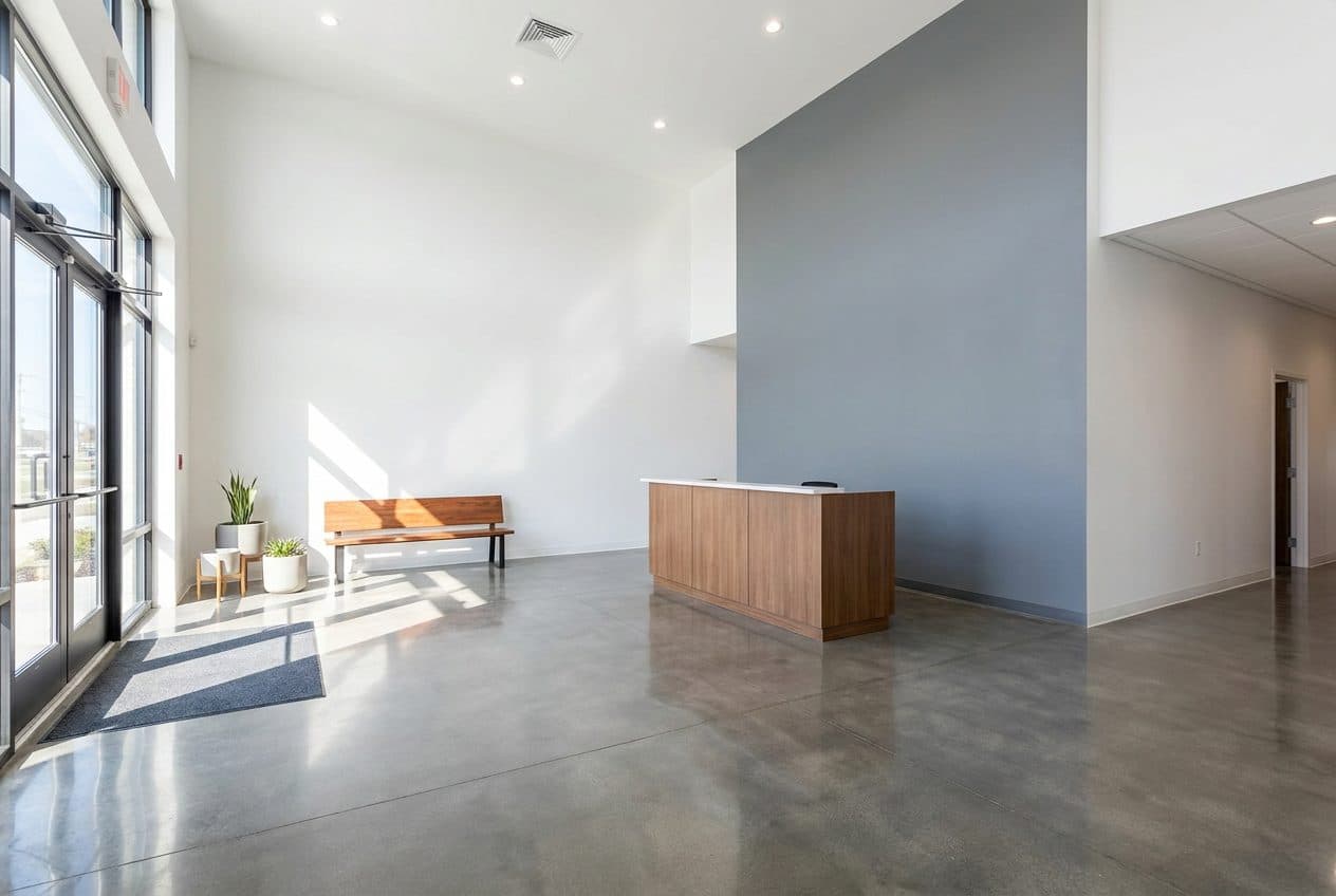 Freshly painted commercial office lobby with clean white walls