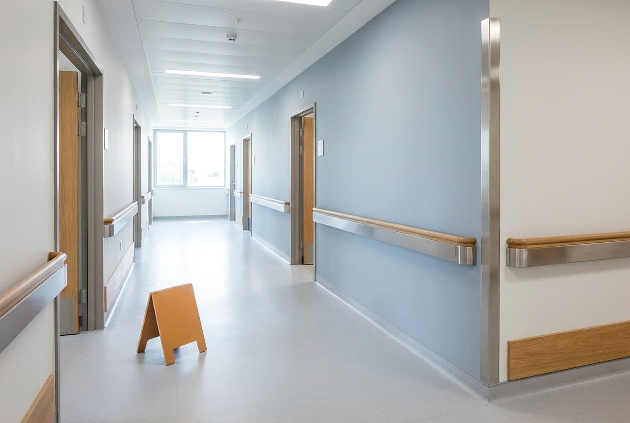 Freshly painted medical clinic corridor with durable finishes