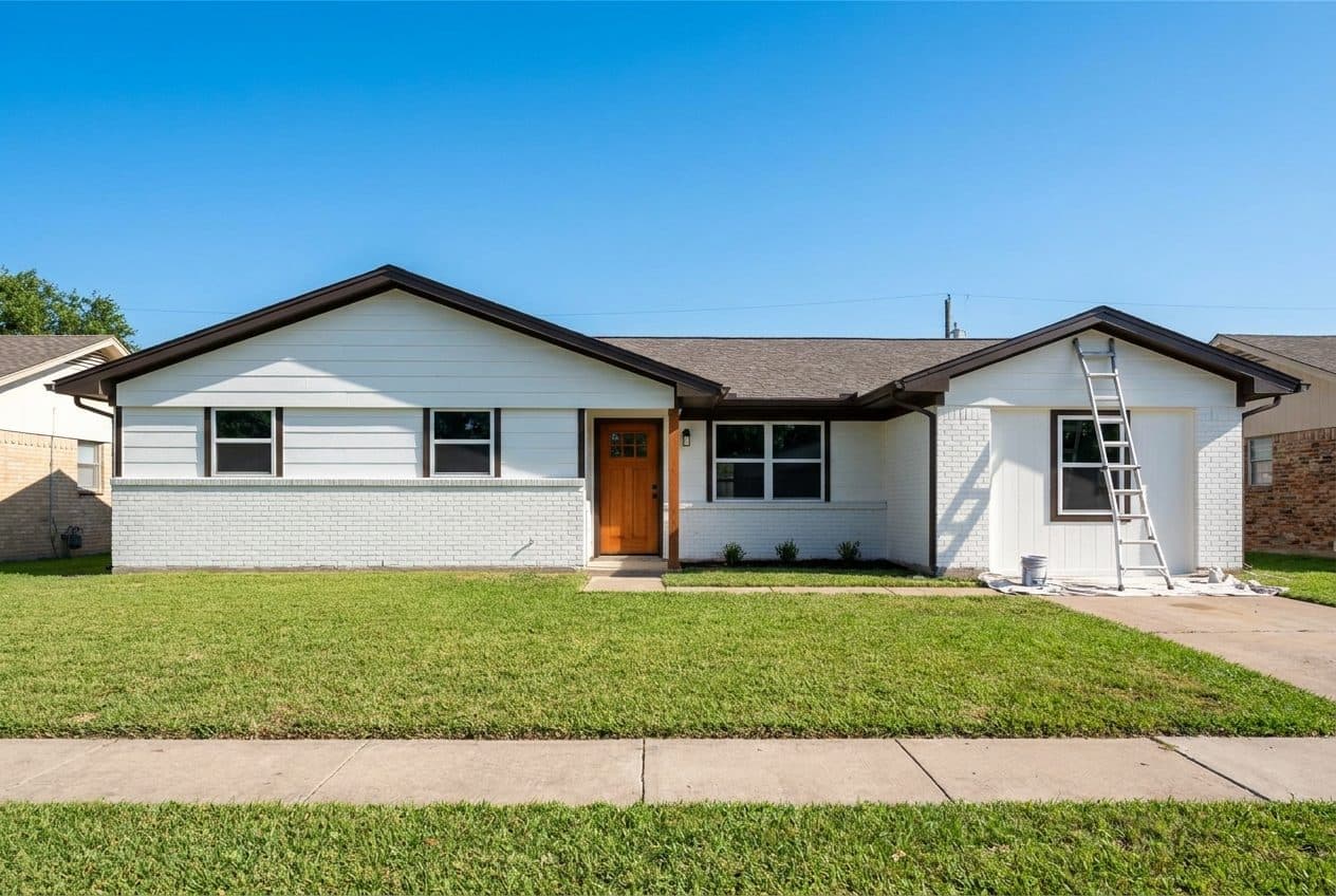 Freshly painted single-story home exterior, like many in Idalou, TX